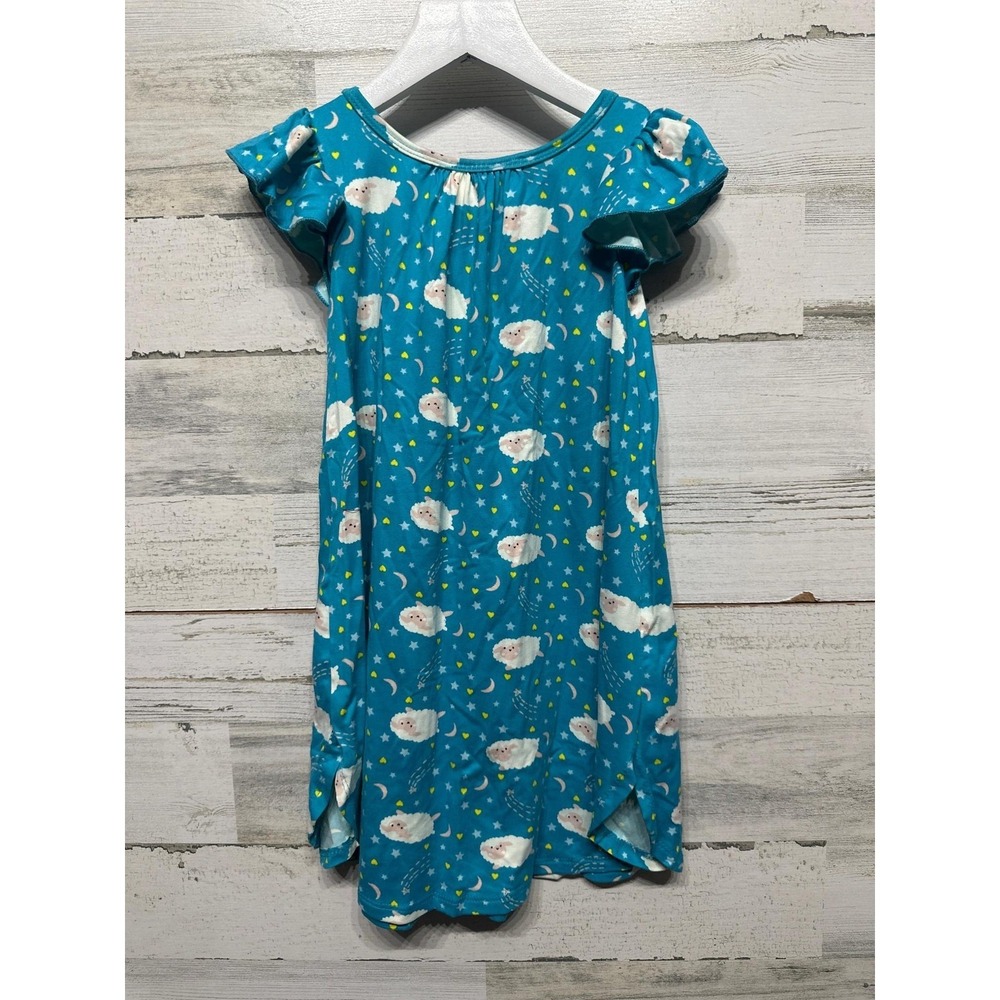 Dot Dot Smile Dress Girls Size 3/4 Teal Blue Sheep Stars Flutter Sleeve NWT